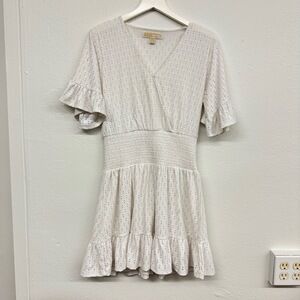 Michael Kors White Eyelet Ruffle A-Line Dress Summer Beach Casual Feminine